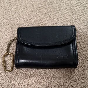 Vintage Coach Black Leather Wallet with Gold Chain
